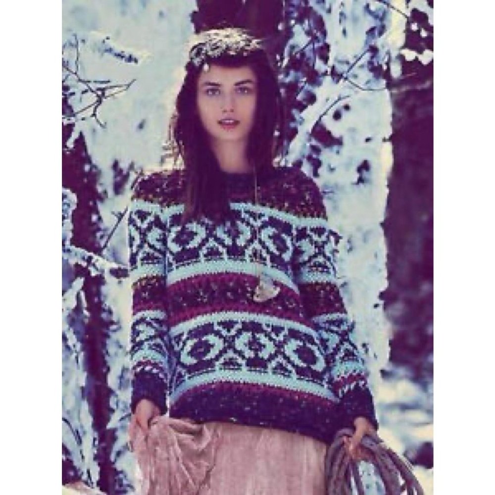 Free People Silver Reed Alpine Chunky Sweater M